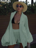 Clacive Fashion Loose White Cotton Sets For Women 2 Pieces 2025 Elegant Puff Sleeve Robes With High Waist Shorts Set Female Urban Fashion Icon