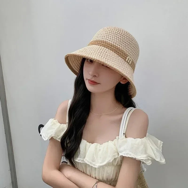 Outdoor Sunshade Hats Summer Breathable Hollow Knitted Korean Fashion Women Fisherman Hat Permeability Crochet Retro Bucket Hat Femstylo