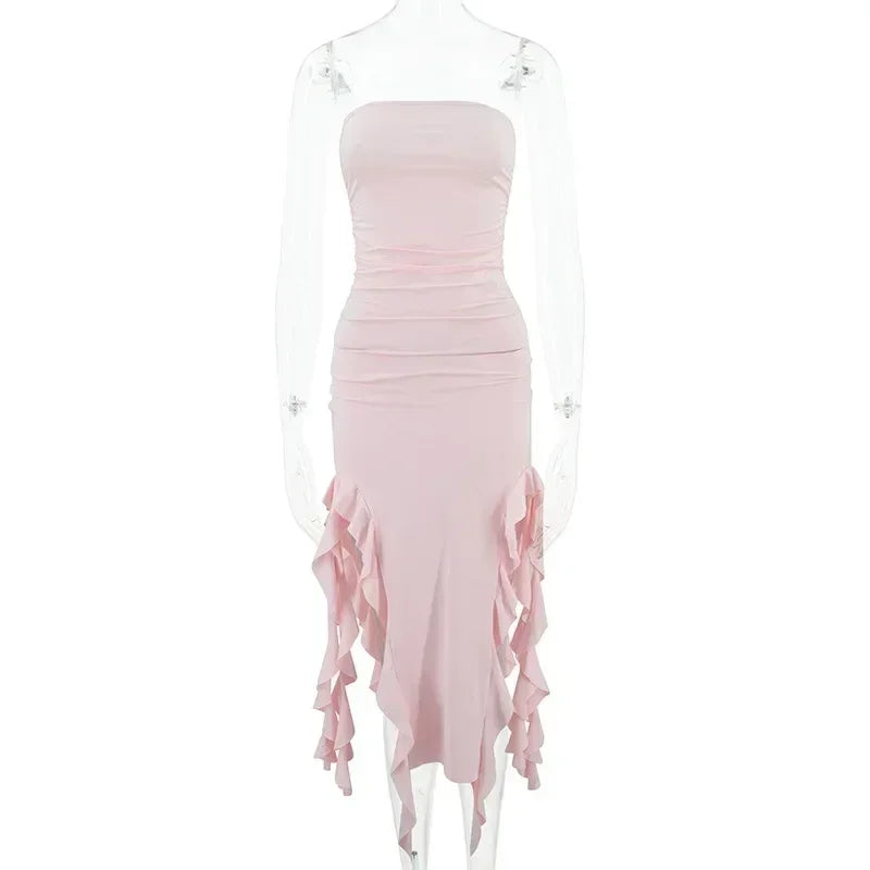 BWQ Long Dresses For Women Slit Sexy Bodycon Sleeveless Jellyfish Dress Hot Girls Fashion Off The Shoulders Maxi Dress Woman Femstylo