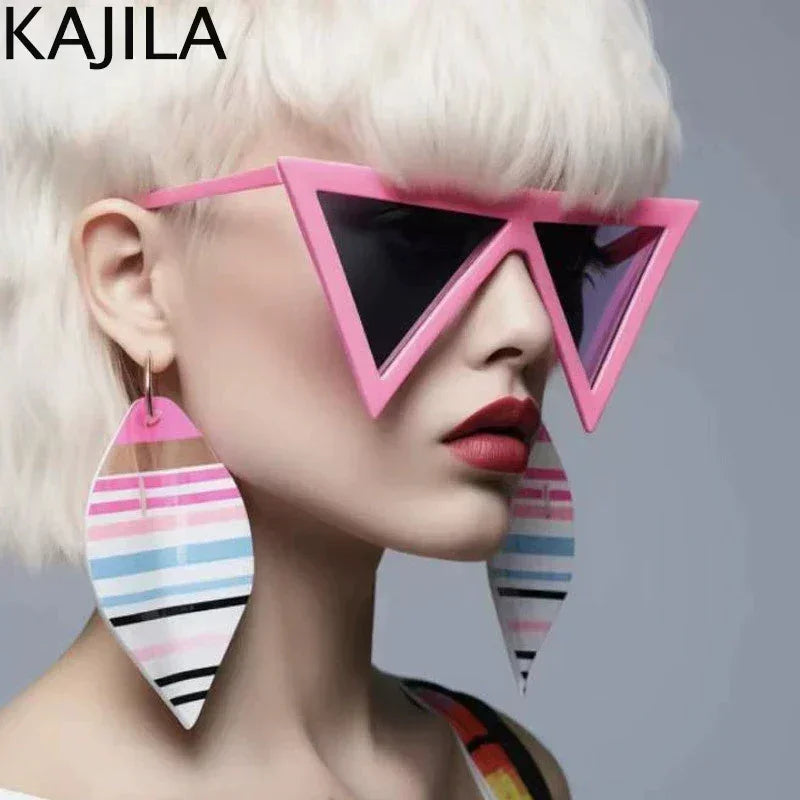 Oversized Triangle Punk Shiled Sunglasses Women Big Frame 2025 Luxury Brand Windproof Eyewear For Ladies UV400 Goggle Shades Femstylo