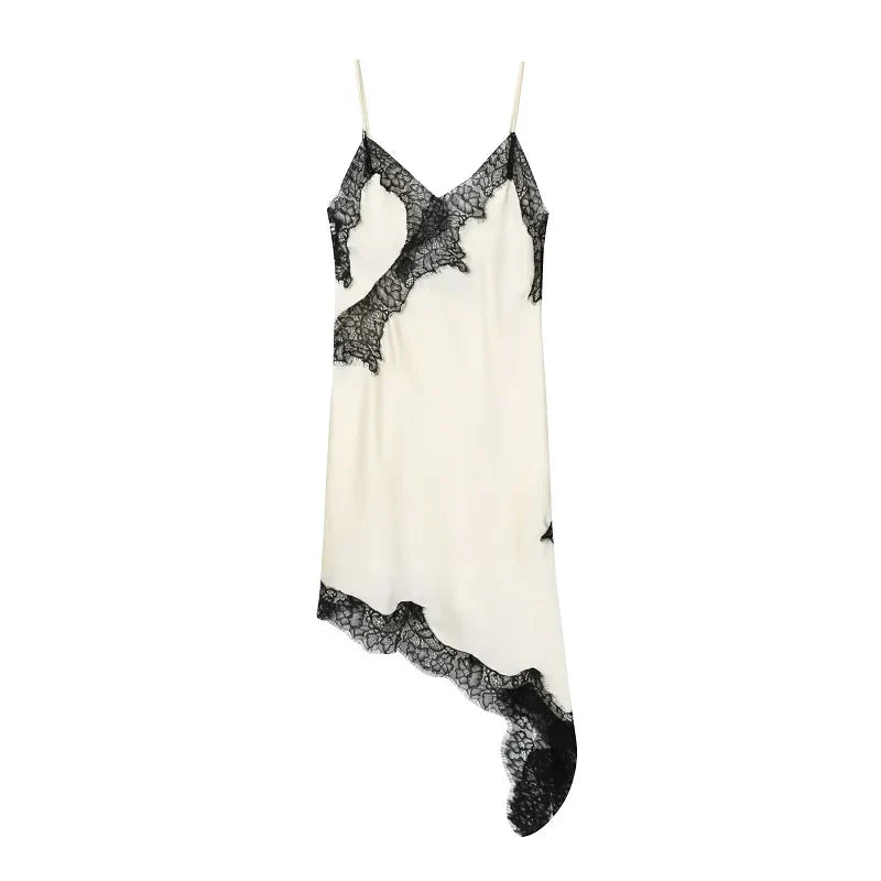 MUJER 2025 Lace Slip Dress Woman Black Backless Short Dresses for Women Asymmetric Party Women's Summer Dress Satin Sexy Dresses Urban Fashion Icon