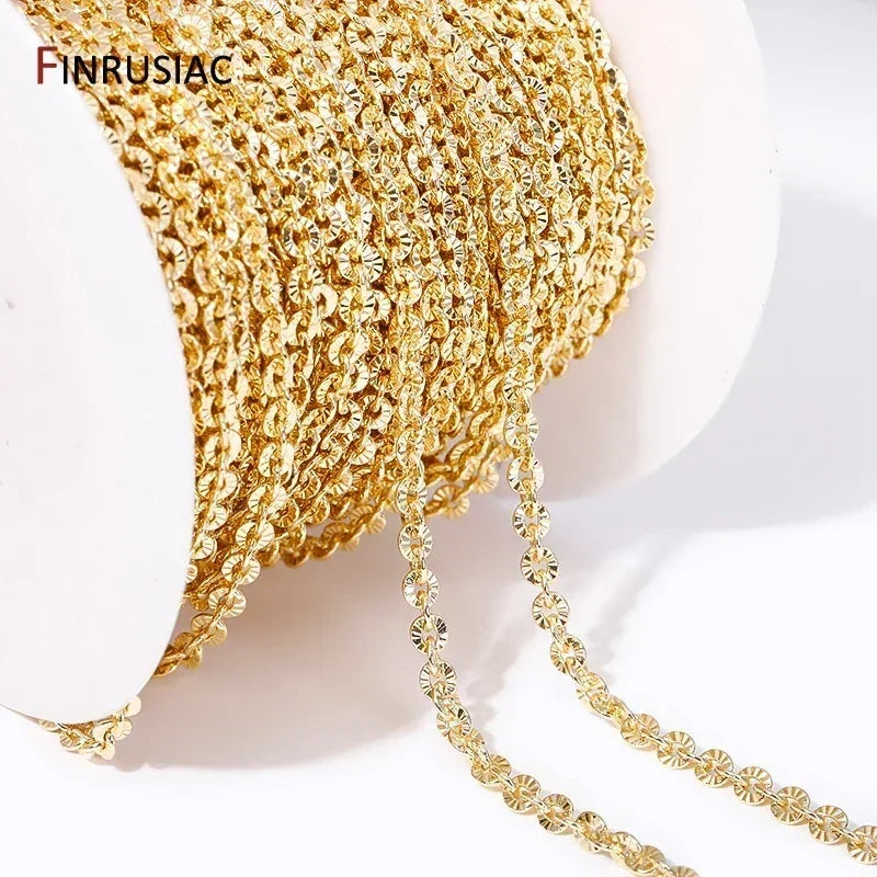 4mm*4.5mm 14K Real Gold Plated Round Textured Chains For Necklace Making, DIY Jewelry Accessories Handmade Crafts Chains Femstylo