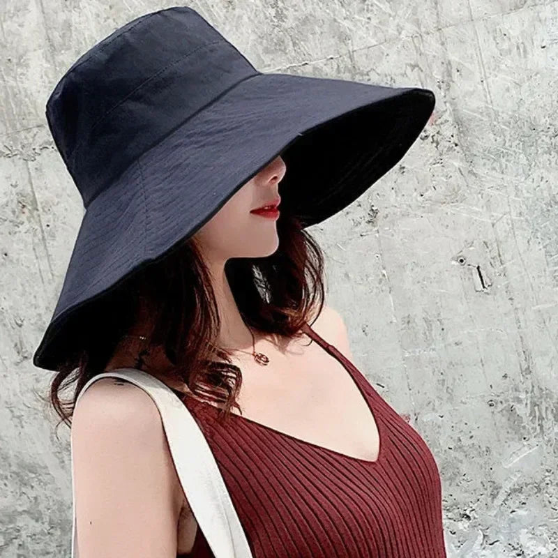 Japanese Sunshade Female Spring and Summer Sunscreen Free To Fold Big Brim Sun Hat Fisherman Hat Cover Face Oversized Hair Femstylo