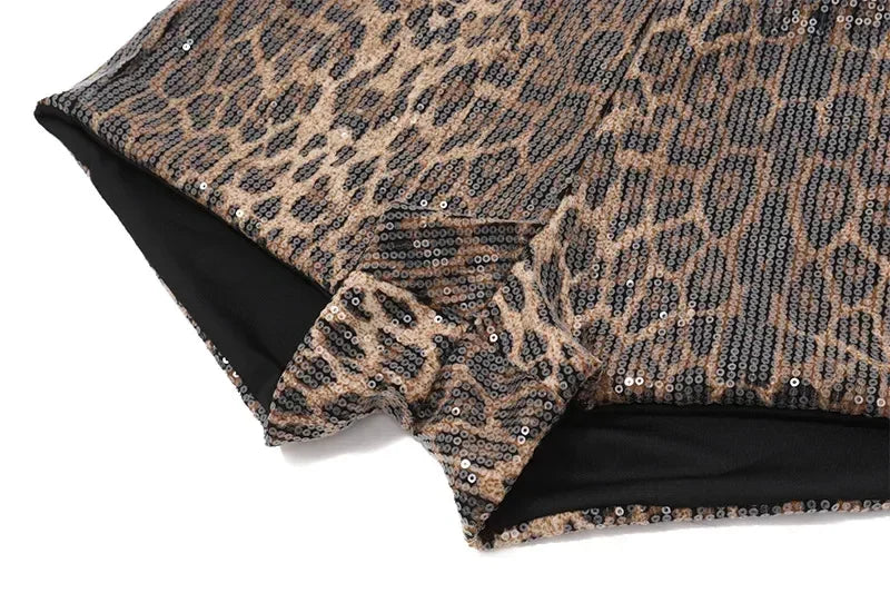 WhereMery Retro Leopard Print Seguins Shiny Chic Short Pants Y2K Spring Women's Fashion Night Club Streetwear Women Mini Bottoms Femstylo