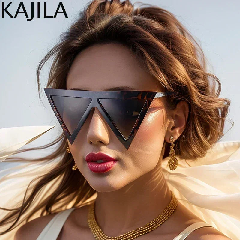 Oversized Triangle Punk Shiled Sunglasses Women Big Frame 2025 Luxury Brand Windproof Eyewear For Ladies UV400 Goggle Shades Femstylo