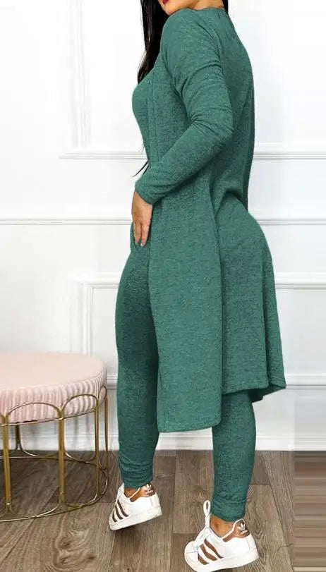 Two Piece Set Women Outfit 2023 Spring Fashion Drawstring Pocket Design U-Neck Sleeveless Skinny Jumpsuit & Long Sleeve Coat Set Urban Fashion Icon