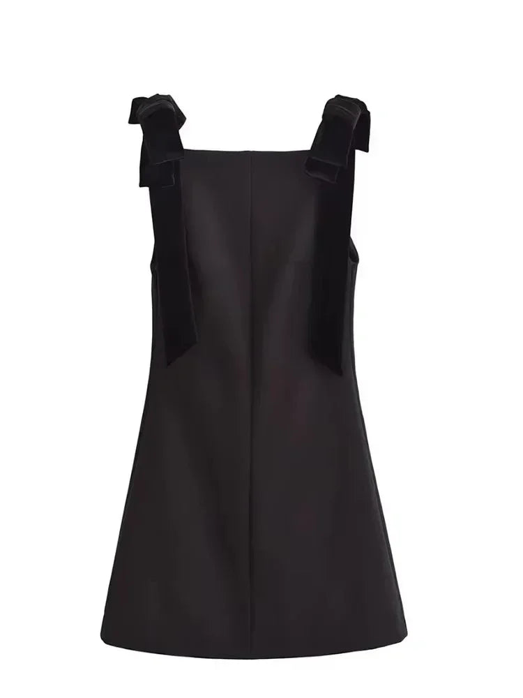 TFMLN Autumn New Women Dress 2024 Slim Chic Sleeveless Dress Bow Casual  Mini Frock Female Fashion Elegant Short Party Dress Femstylo