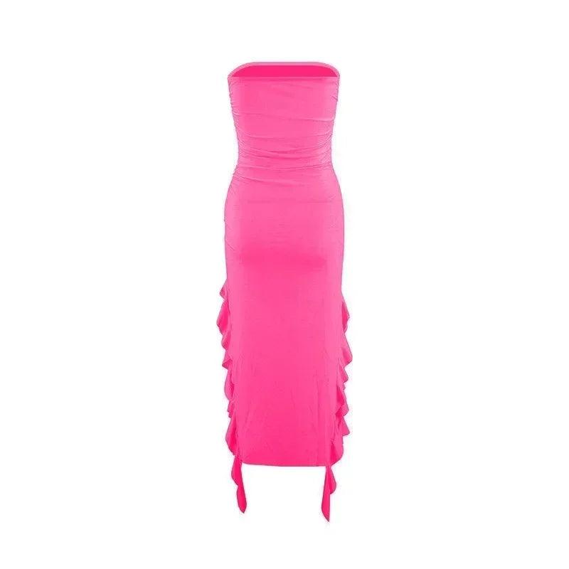 BWQ Long Dresses For Women Slit Sexy Bodycon Sleeveless Jellyfish Dress Hot Girls Fashion Off The Shoulders Maxi Dress Woman Femstylo