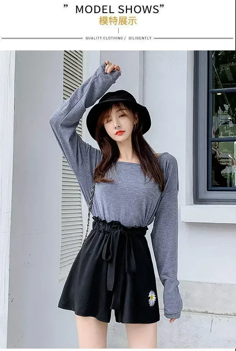 Summer Lightweight Black Casual Sports Pants Women Student Loose High-Waist Wide-Leg Shorts Femstylo