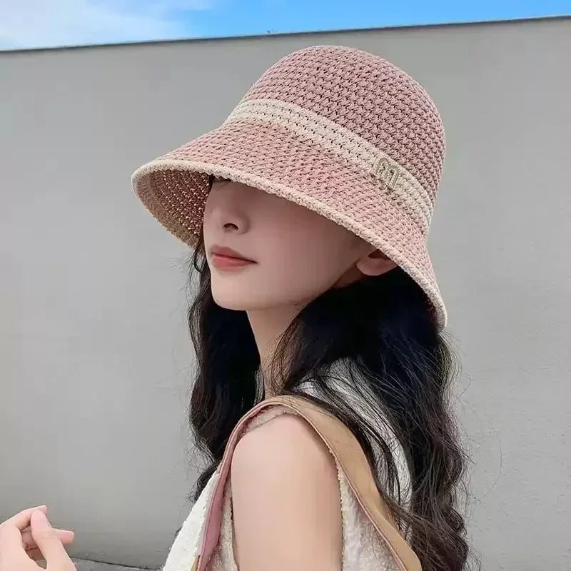Outdoor Sunshade Hats Summer Breathable Hollow Knitted Korean Fashion Women Fisherman Hat Permeability Crochet Retro Bucket Hat Femstylo
