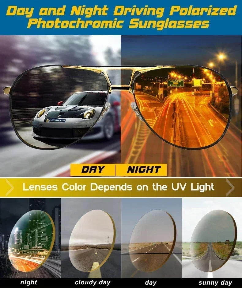 2024 UV400 Polarized Sunglasses Men Women Outdoor Discoloration Eyewear Men Trendy Photochromic Night Vision Sun Glasses Femstylo