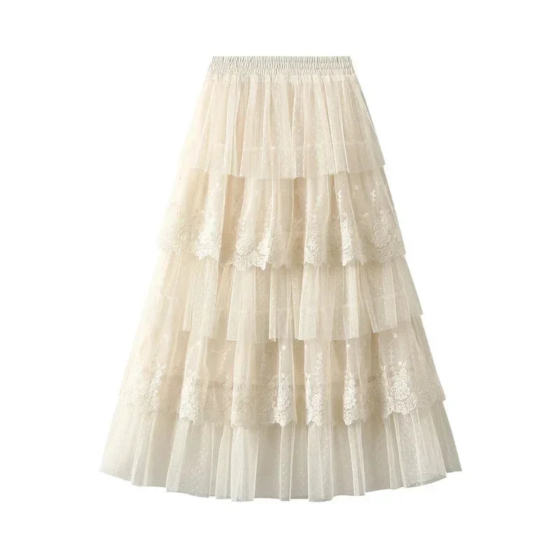 Women's High Waisted Slimming Sand Cake Skirt, Half Skirt, High-End Feeling Gauze, Long Skirt, Summer, , 2025 Hundred fold skirt Femstylo