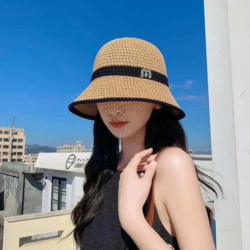 Outdoor Sunshade Hats Summer Breathable Hollow Knitted Korean Fashion Women Fisherman Hat Permeability Crochet Retro Bucket Hat Femstylo