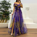 Women 2025 Pattern High Waist Party Dress Sexy Slit Mesh Cocktail Gala Dress Fashion One Shoulder Female Pleated Evening Dress Femstylo