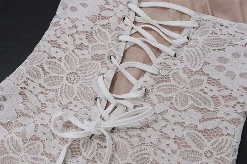 Candyhot Elegant Lace Strapless Sexy See-through Dress Bandage Irregular Mini Dress For Women Summer Slim Street Party Dress Femstylo