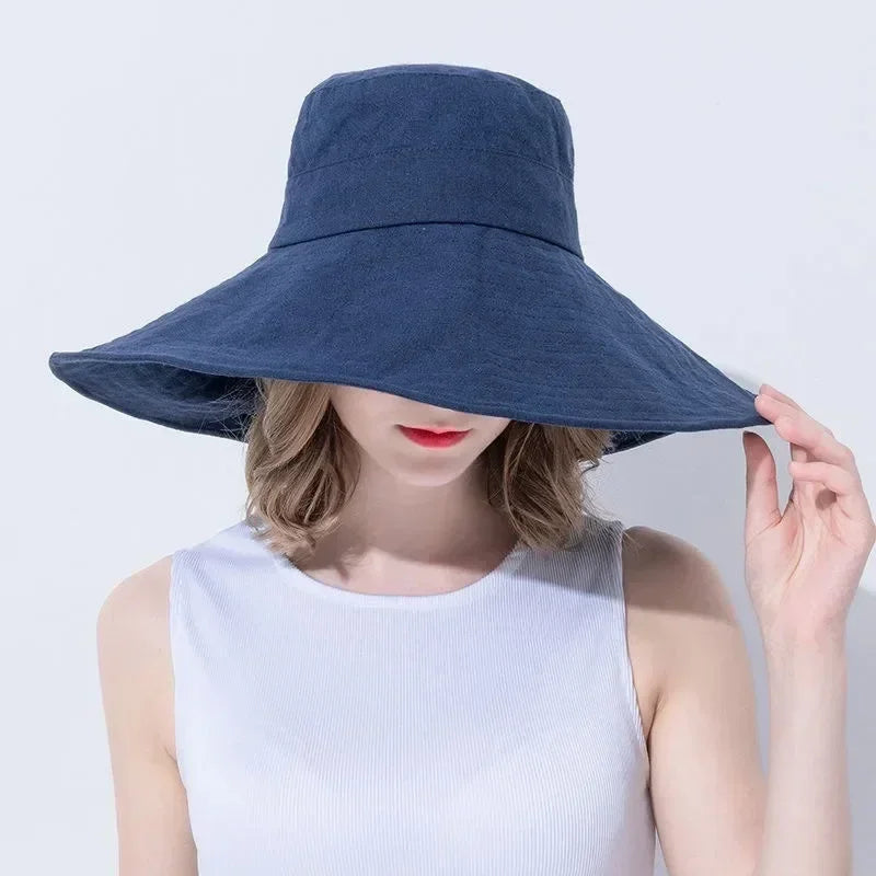 Japanese Sunshade Female Spring and Summer Sunscreen Free To Fold Big Brim Sun Hat Fisherman Hat Cover Face Oversized Hair Femstylo