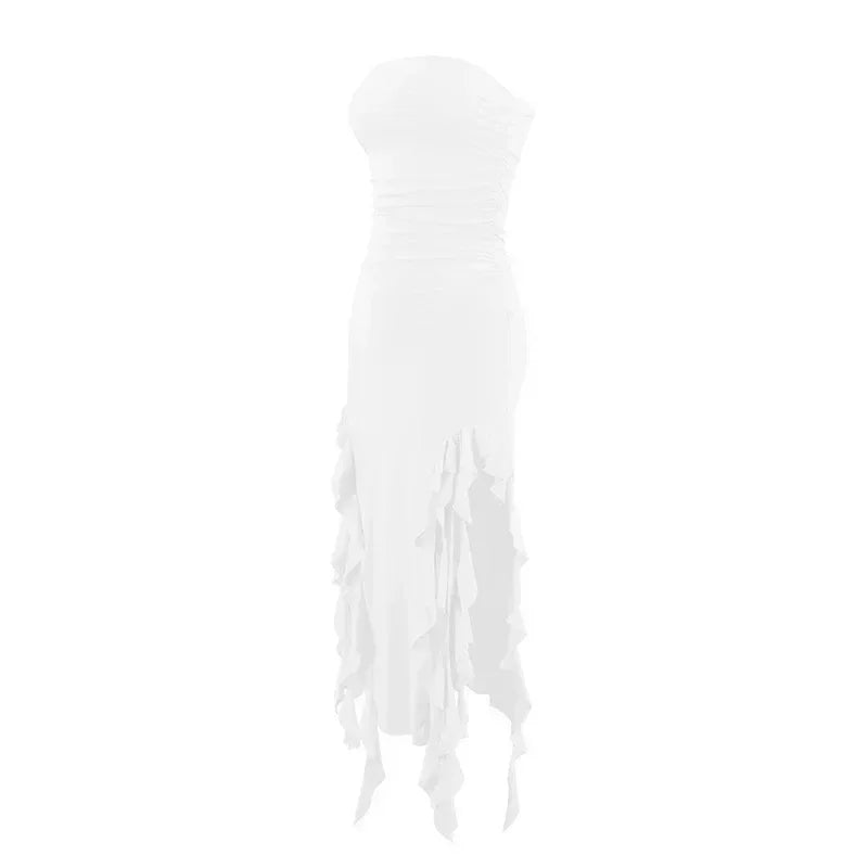 BWQ Long Dresses For Women Slit Sexy Bodycon Sleeveless Jellyfish Dress Hot Girls Fashion Off The Shoulders Maxi Dress Woman Femstylo