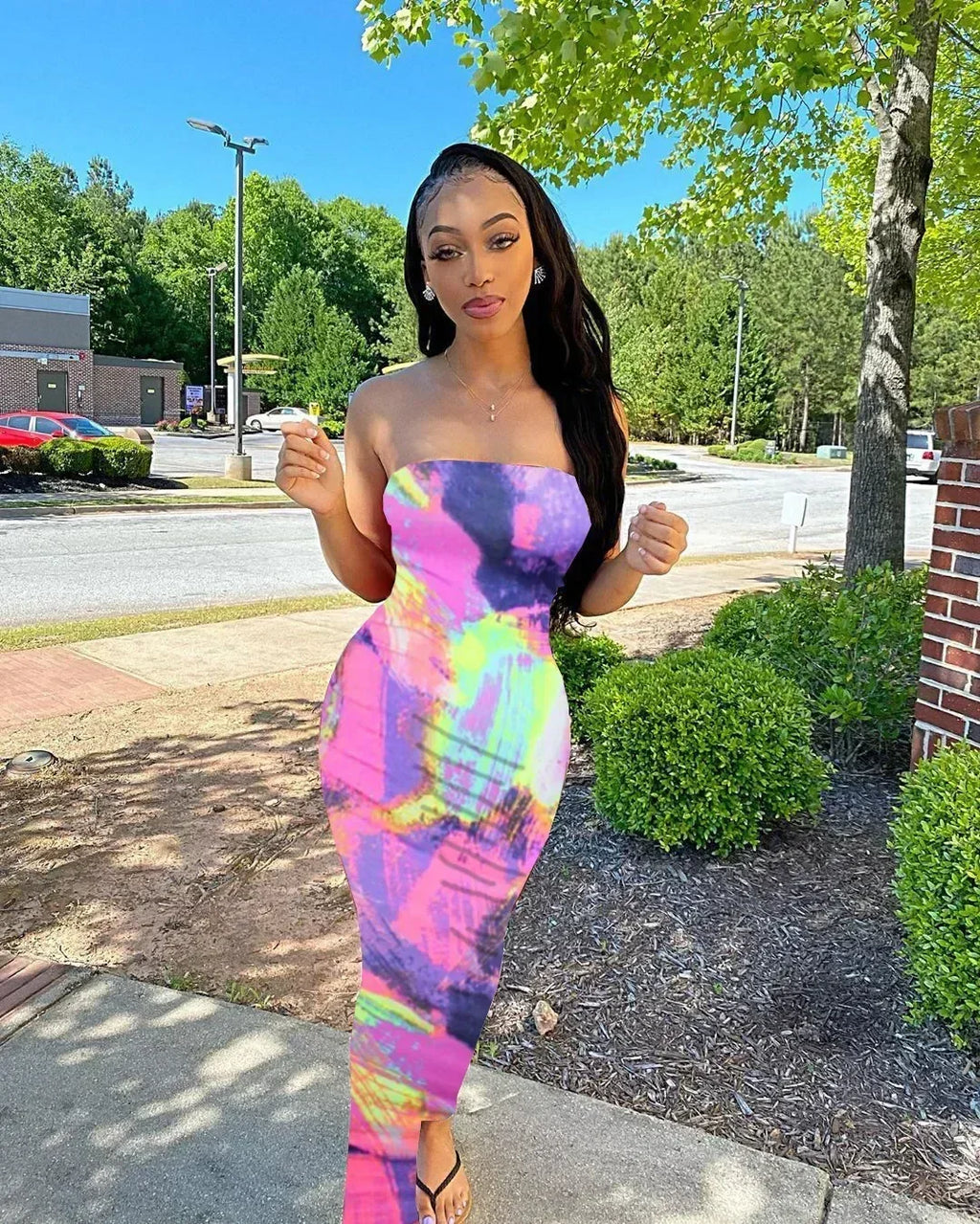 Spring And Summer Dresses For Women Chest Wrap Printed Off Shoulder Bandage Slim Sexy Long Dress 2023 New Fashion party MsChuh Femstylo