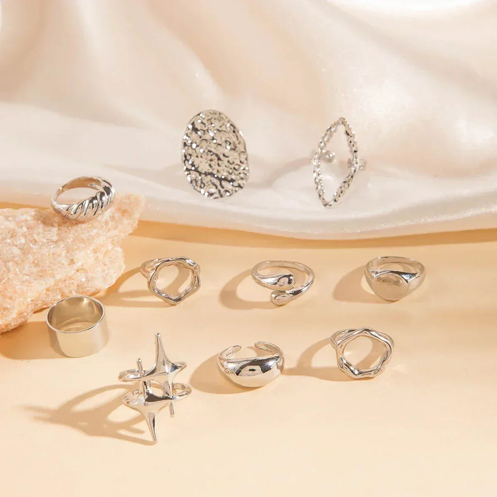 Docona Fashion Elegant Stacking Gold Colour Rings Geometric Design Ring Set Accessories Daily Festival Party Gifts 27910 Femstylo