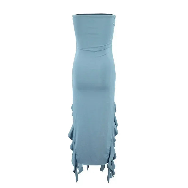 BWQ Long Dresses For Women Slit Sexy Bodycon Sleeveless Jellyfish Dress Hot Girls Fashion Off The Shoulders Maxi Dress Woman Femstylo