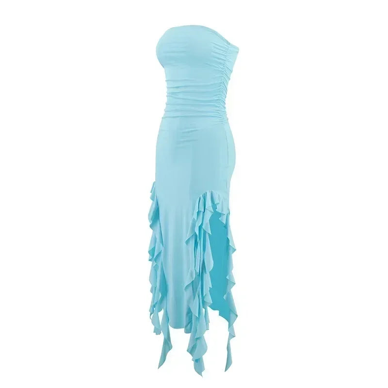 BWQ Long Dresses For Women Slit Sexy Bodycon Sleeveless Jellyfish Dress Hot Girls Fashion Off The Shoulders Maxi Dress Woman Femstylo