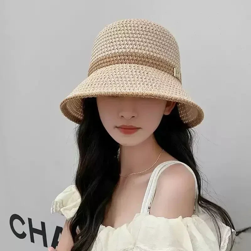 Outdoor Sunshade Hats Summer Breathable Hollow Knitted Korean Fashion Women Fisherman Hat Permeability Crochet Retro Bucket Hat Femstylo