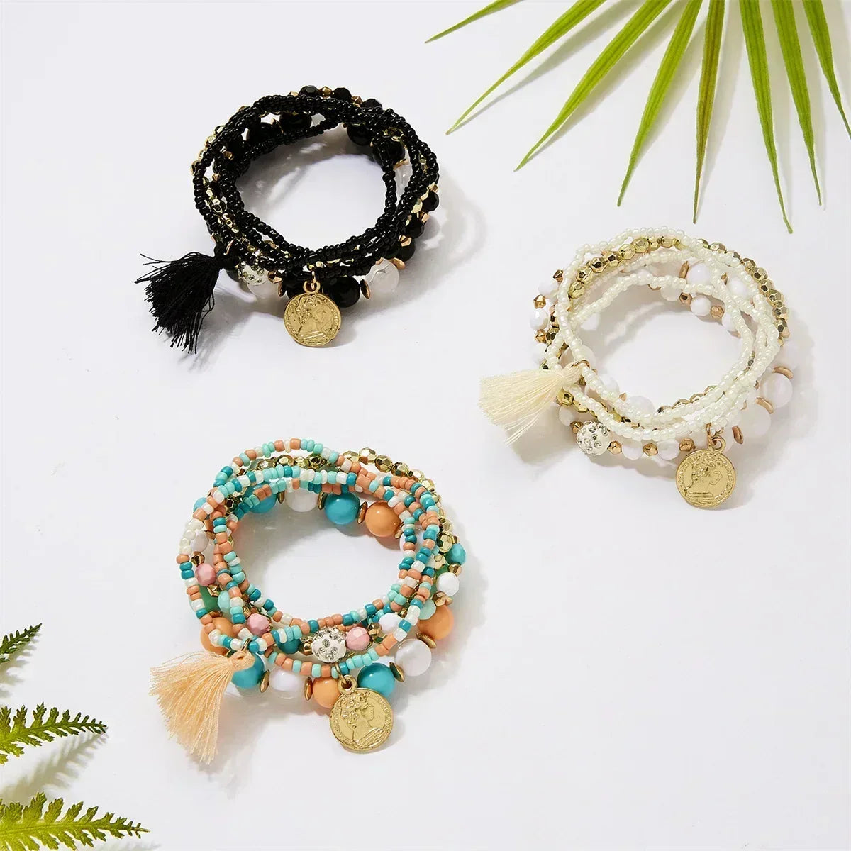 Bohemia Crystal Tassel Multicolor Beads Bracelets For Women Handmade Elastic Rope Charm Wrap Bracelet Summer Beach Party Jewelry Femstylo