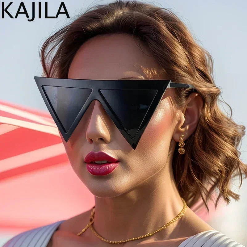 Oversized Triangle Punk Shiled Sunglasses Women Big Frame 2025 Luxury Brand Windproof Eyewear For Ladies UV400 Goggle Shades Femstylo