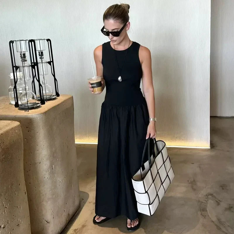 HXAO Women's Black Long Dresses 2025 Spring Sleeveless Elegant Dresses Fashion Casual Vintage Party Khaki Dresses Vestidos Urban Fashion Icon