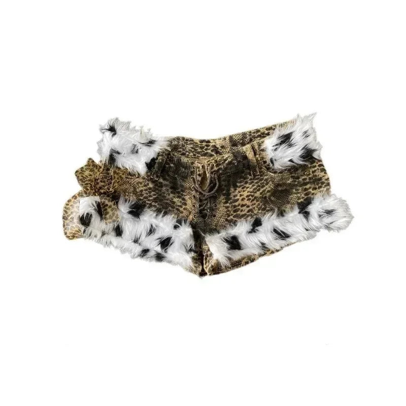 American millennial hottie y2k subculture leopard print casual shorts for women summer trendy burr high quality splicing shorts Femstylo