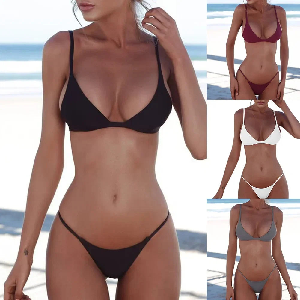 Womens Bikini Set Summer Swimsuit New Solid Color Two-piece Swimsuit Suit Fashion Casual Versatile Bikini Beachwear Bathing Suit Urban Fashion Icon