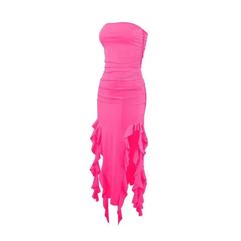 BWQ Long Dresses For Women Slit Sexy Bodycon Sleeveless Jellyfish Dress Hot Girls Fashion Off The Shoulders Maxi Dress Woman Femstylo