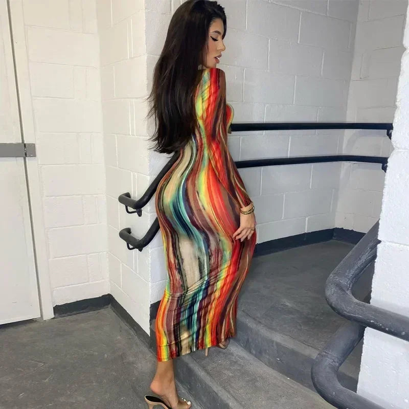 Spring And Summer Dresses For Women Chest Wrap Printed Off Shoulder Bandage Slim Sexy Long Dress 2023 New Fashion party MsChuh Femstylo