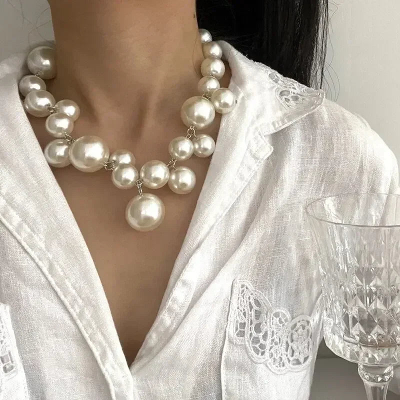 Elegant Imitation Pearl Women's Necklace Big Pearls Beads Choker Necklaces Party Wedding Bride Necklace Jewelry Girls Gifts Femstylo