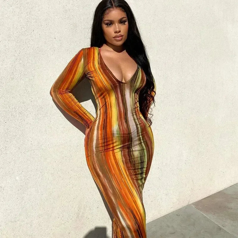 Spring And Summer Dresses For Women Chest Wrap Printed Off Shoulder Bandage Slim Sexy Long Dress 2023 New Fashion party MsChuh Femstylo