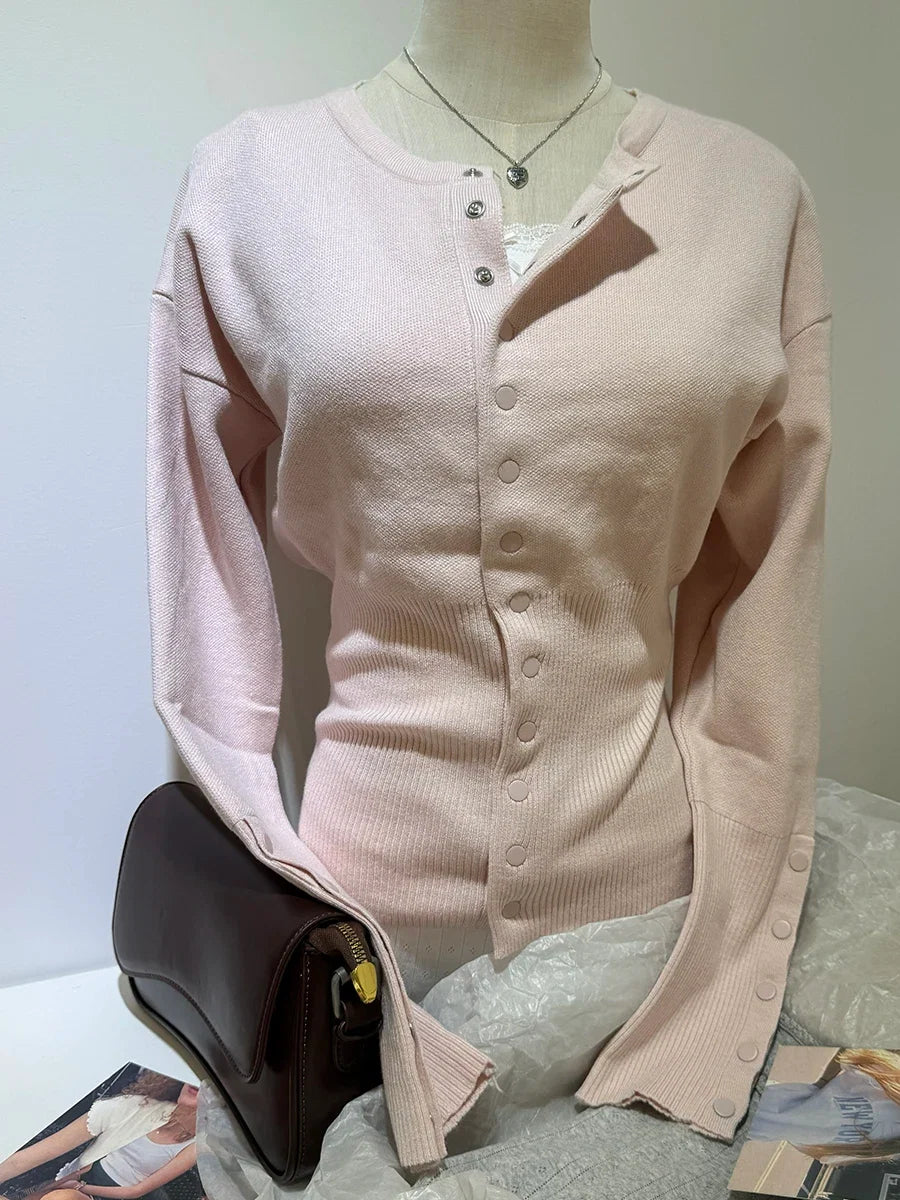 Pink Twist Cotton Long Sleeve Knitted Cardigan Women Simple Button Casual Preppy Style Jumper Sweet Cute Simple Sweater Top New Urban Fashion Icon