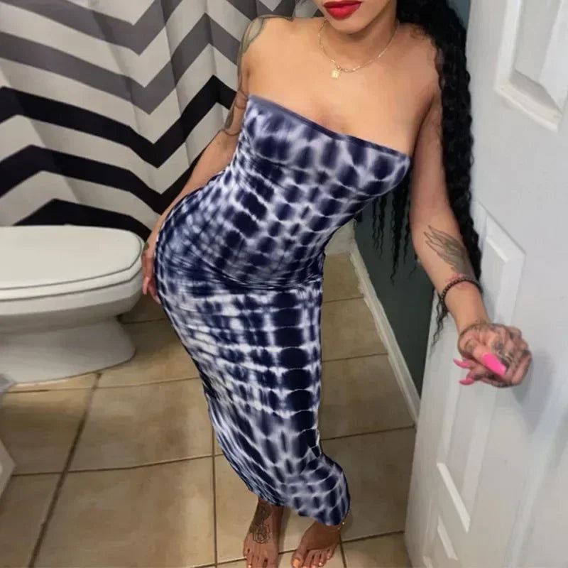 Spring And Summer Dresses For Women Chest Wrap Printed Off Shoulder Bandage Slim Sexy Long Dress 2023 New Fashion party MsChuh Femstylo