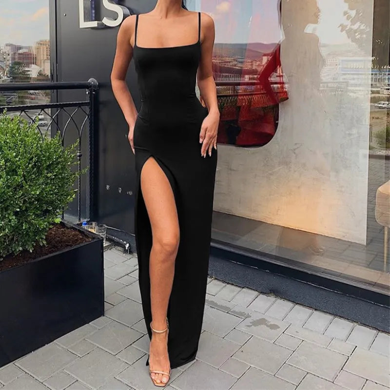 Y2K Summer Hot selling Women's Wear Slim Fit Off Back Sexy Split Dress with One Line Collar Urban Fashion Icon