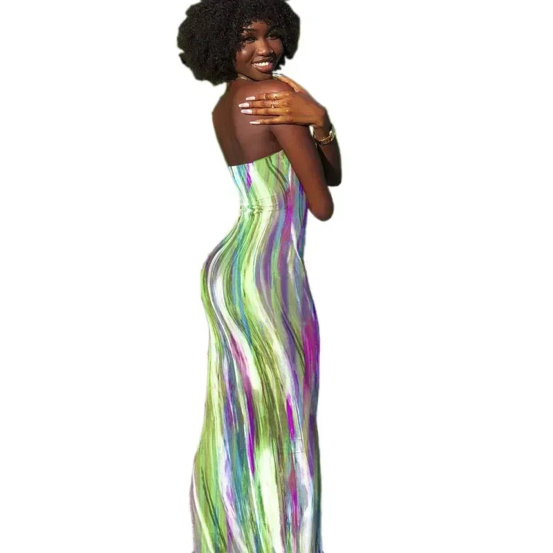 Spring And Summer Dresses For Women Chest Wrap Printed Off Shoulder Bandage Slim Sexy Long Dress 2023 New Fashion party MsChuh Femstylo