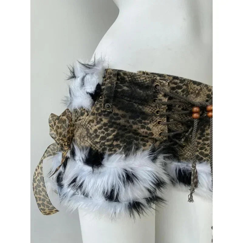 American millennial hottie y2k subculture leopard print casual shorts for women summer trendy burr high quality splicing shorts Femstylo