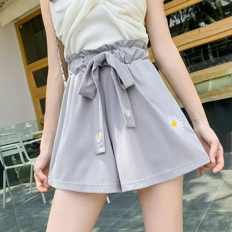 Summer Lightweight Black Casual Sports Pants Women Student Loose High-Waist Wide-Leg Shorts Femstylo