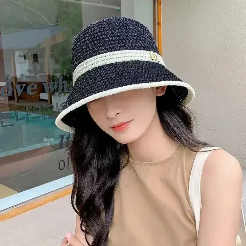 Outdoor Sunshade Hats Summer Breathable Hollow Knitted Korean Fashion Women Fisherman Hat Permeability Crochet Retro Bucket Hat Femstylo