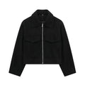 DUOPERI Women Fashion Winter Autumn Fleece Cropped Jacket Lapel Collar Long Sleeves Female Chic Lady Casual Short Outwear Urban Fashion Icon
