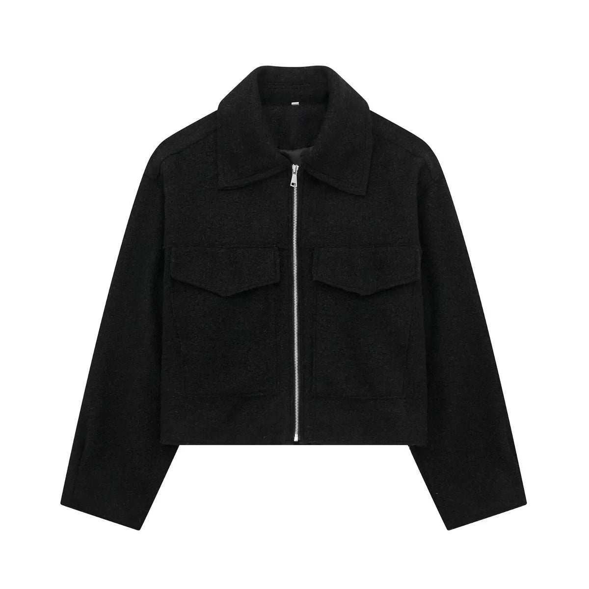 DUOPERI Women Fashion Winter Autumn Fleece Cropped Jacket Lapel Collar Long Sleeves Female Chic Lady Casual Short Outwear Urban Fashion Icon