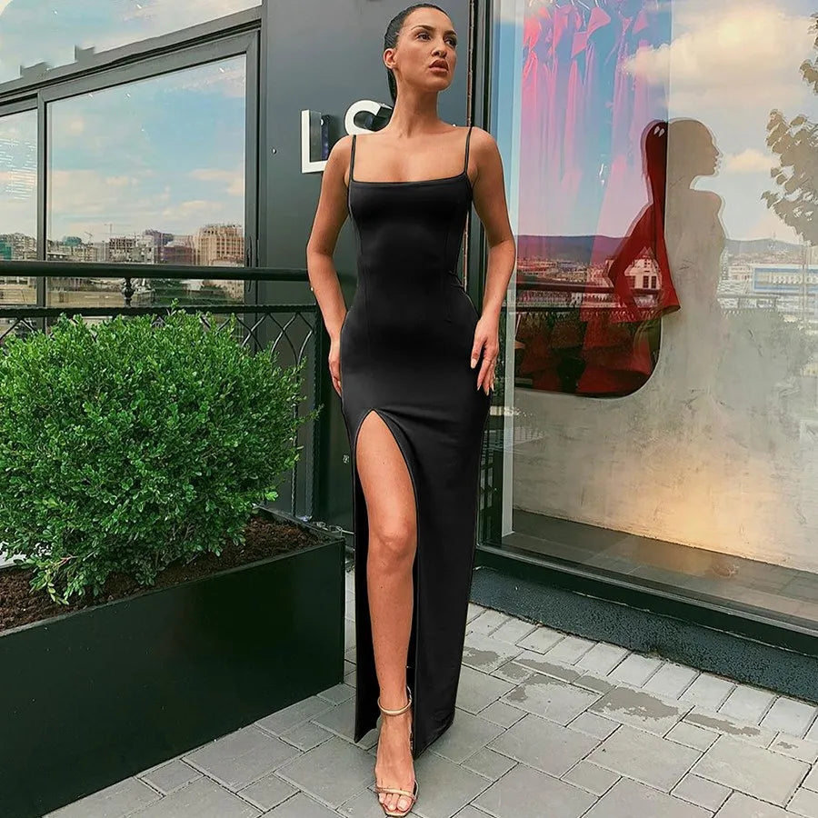 Y2K Summer Hot selling Women's Wear Slim Fit Off Back Sexy Split Dress with One Line Collar Urban Fashion Icon