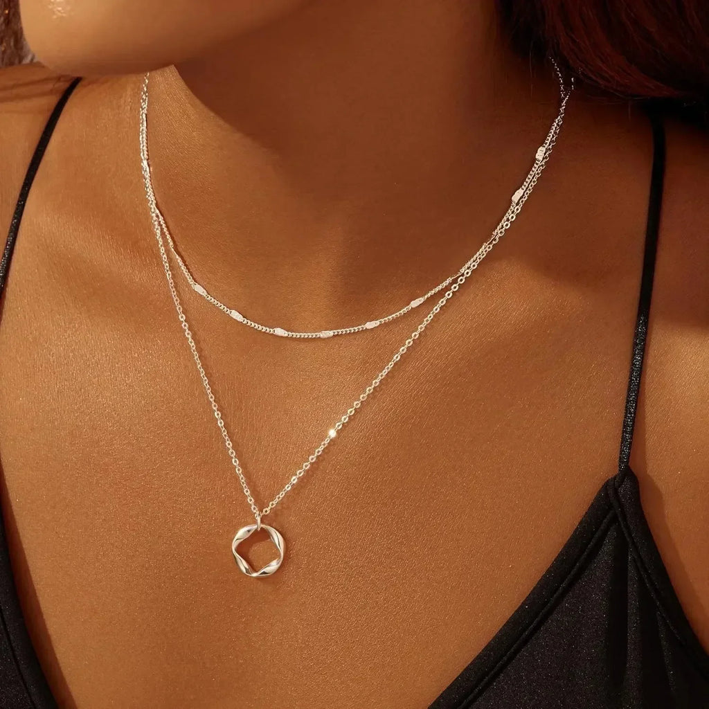 Layered Gold Necklaces for Women Stackable14K Gold Silver Plated Circle Paperclip Chain Pendant Choker Necklace Set For Woman Femstylo