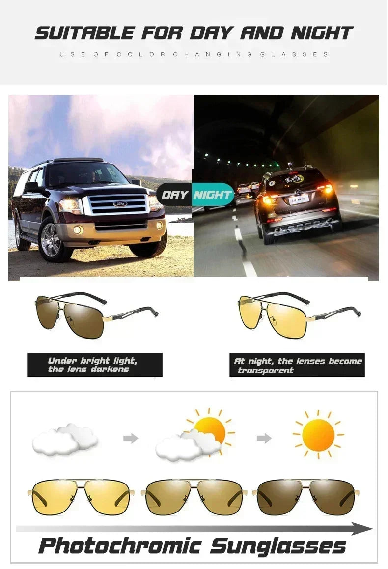 2024 UV400 Polarized Sunglasses Men Women Outdoor Discoloration Eyewear Men Trendy Photochromic Night Vision Sun Glasses Femstylo