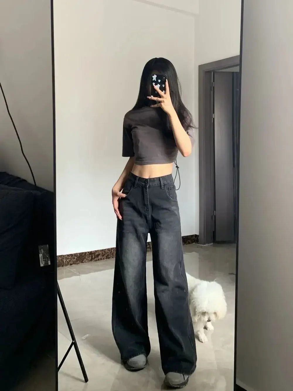 Slimming High-waisted Jeans For Women Pear-shaped Loose-fit Straight-leg Bell Bottoms Plus-size Female Denim Trousers Urban Fashion Icon