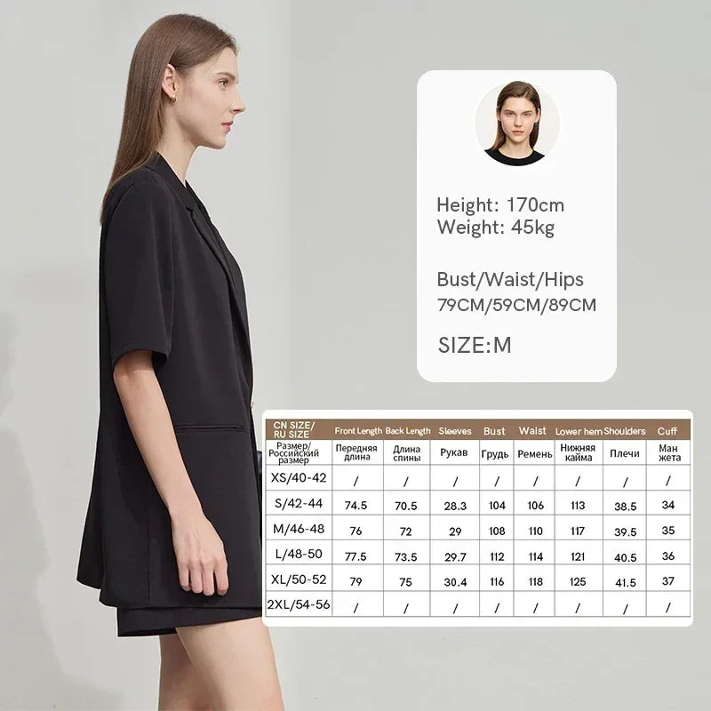 Amii Women's Top Minimalist 2025 Summer New Notched Lapel Contrast Material Patchwork One Button Short Sleeve Blazer 12542081 Femstylo