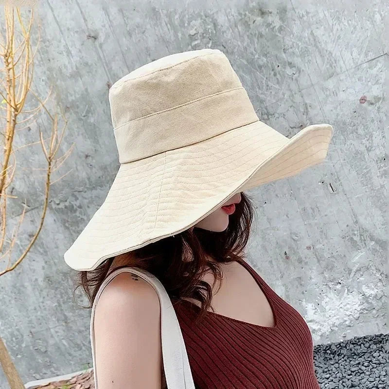 Japanese Sunshade Female Spring and Summer Sunscreen Free To Fold Big Brim Sun Hat Fisherman Hat Cover Face Oversized Hair Femstylo
